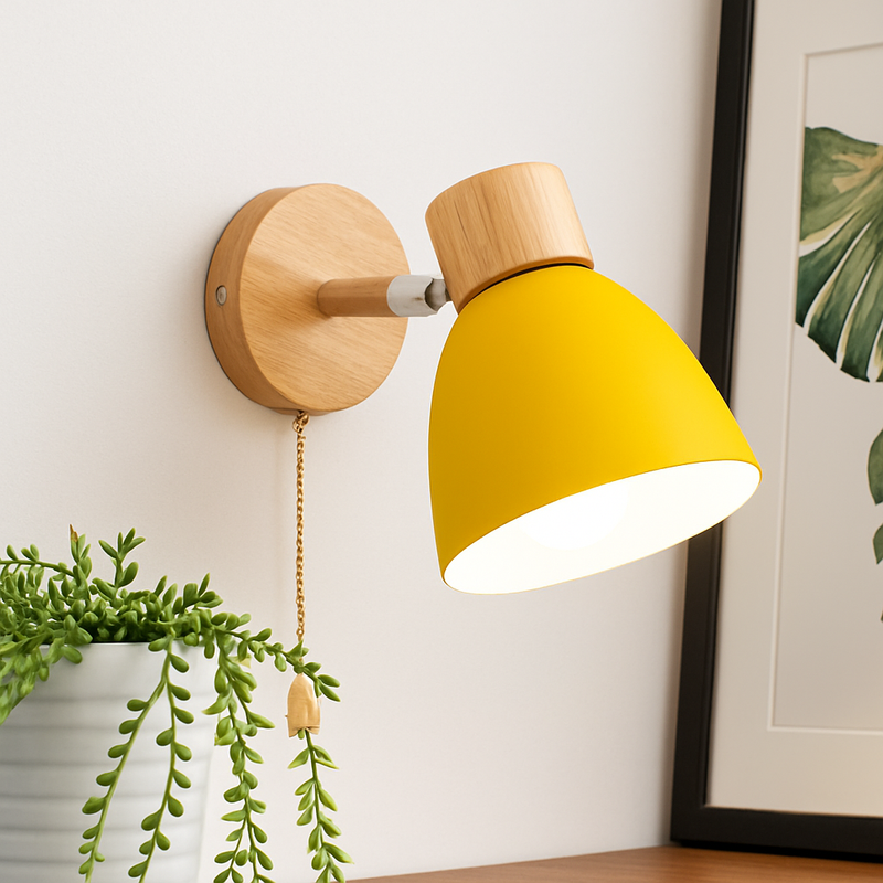 Applique murale nordique en bois avec interrupteur