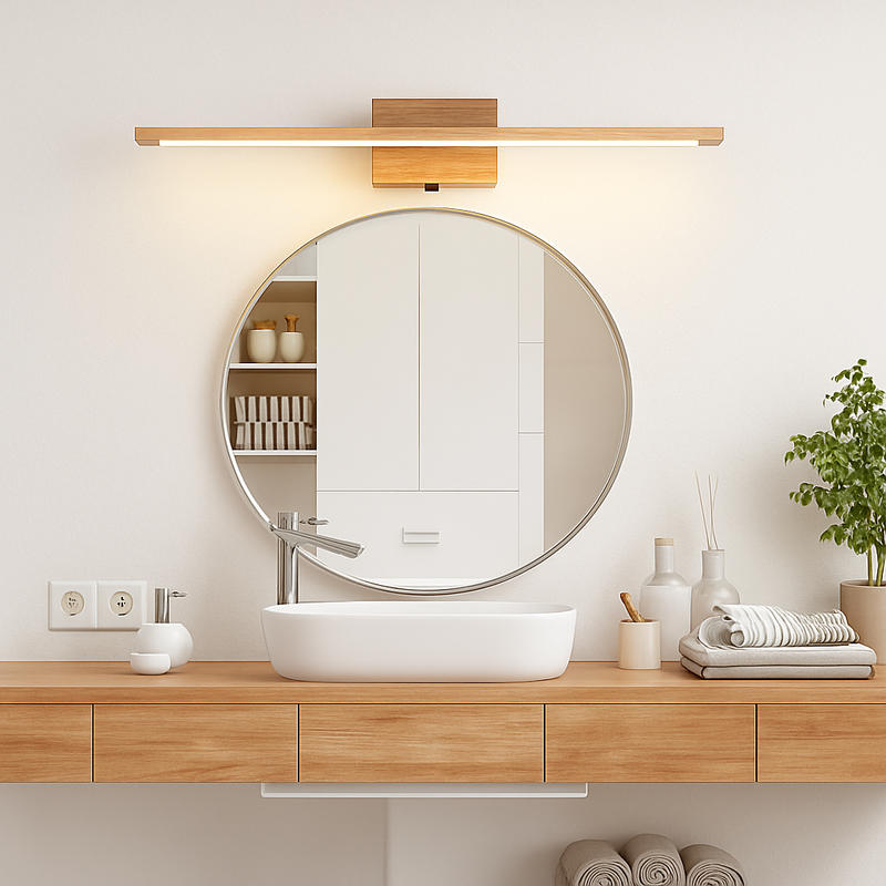 Applique murale nordique en bois massif pour miroir de salle de bains