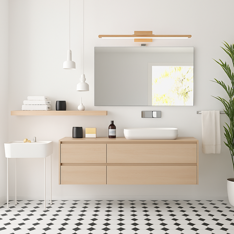 Applique murale nordique en bois massif pour miroir de salle de bains