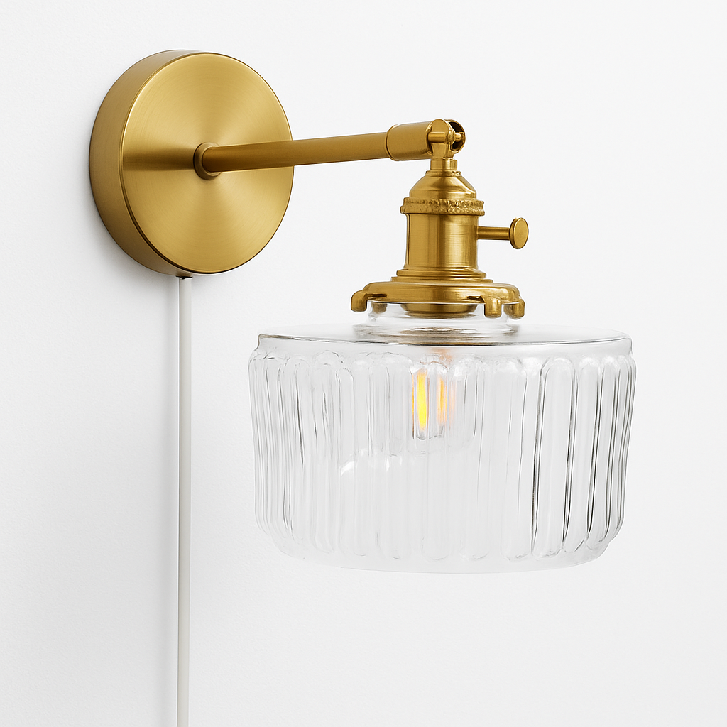 applique murale nordique en verre et laiton avec miroir à led - vue 6 sur 23