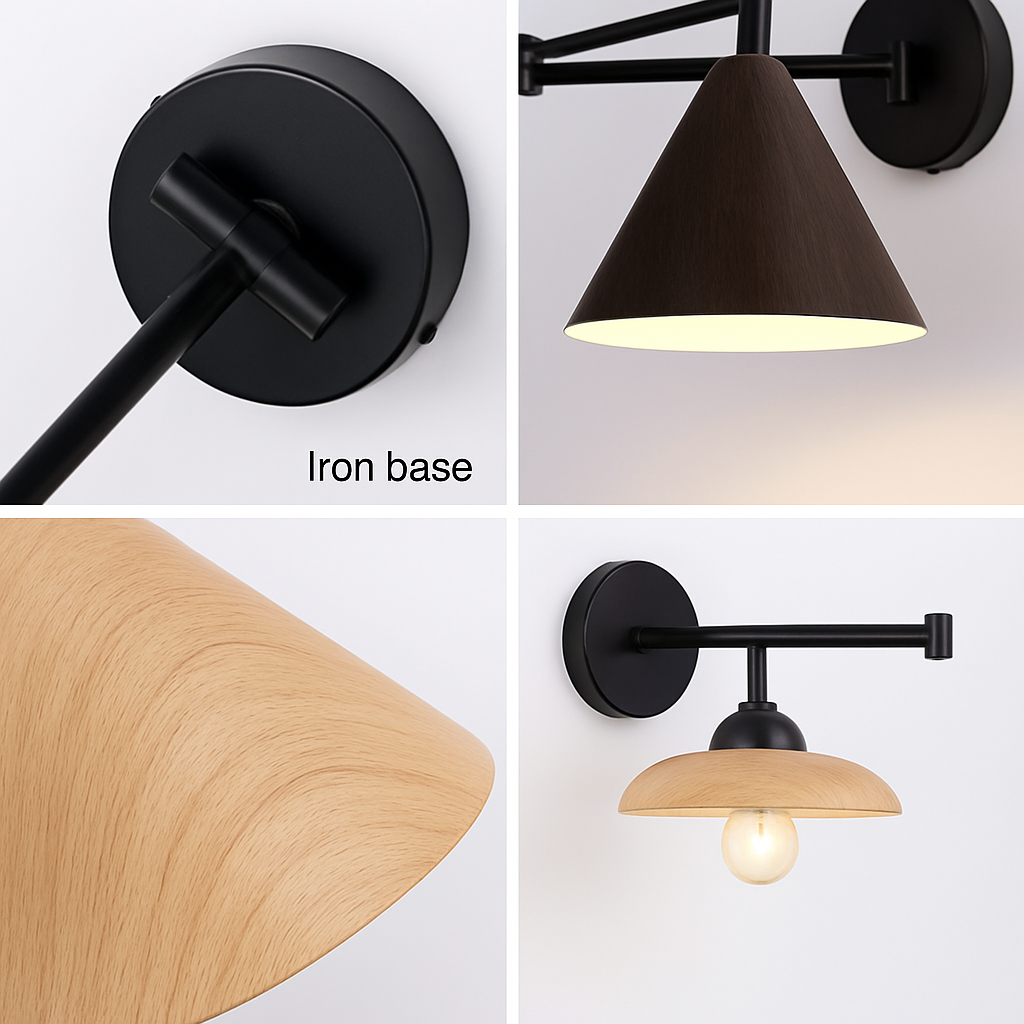 applique murale nordique grain de bois bras bascule style japonais rétractable pliable - vue 6 sur 10