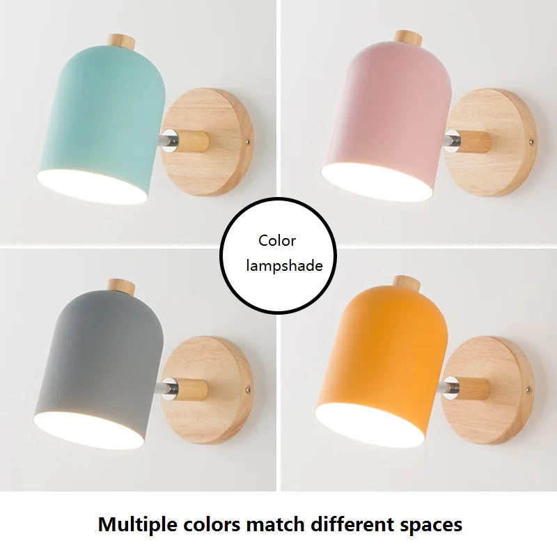 applique murale nordique moderne rotative led en fer et bois