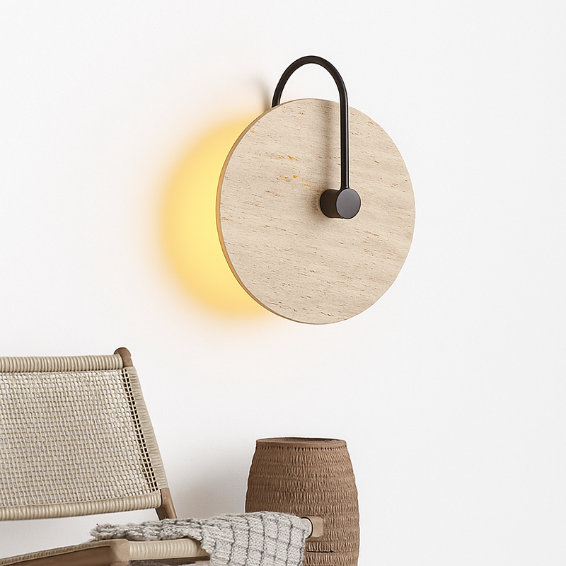 applique murale ronde japonaise en travertin à led pour éclairage d'ambiance