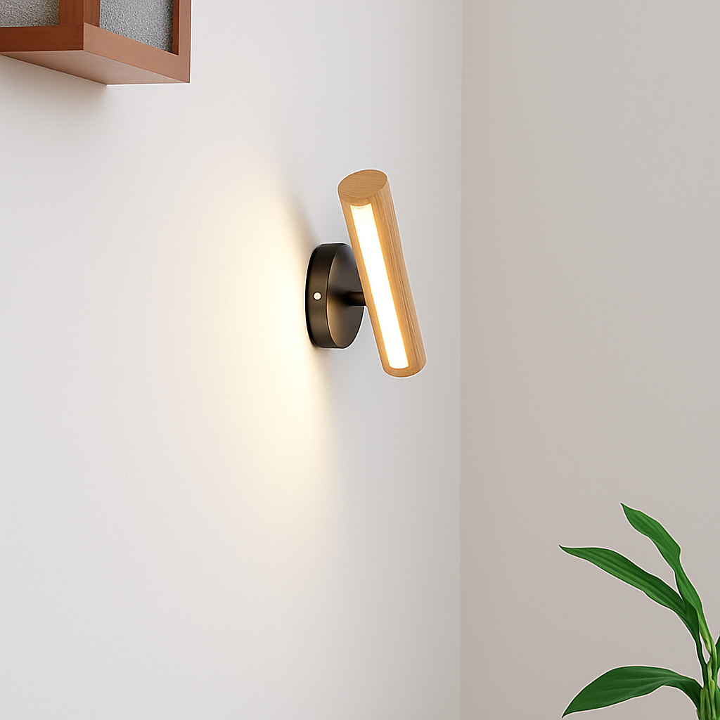 applique murale rotative minimaliste en bois avec interrupteur LED - vue 3 sur 8