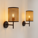 applique murale style wabi sabi japonais vintage en rotin fait main