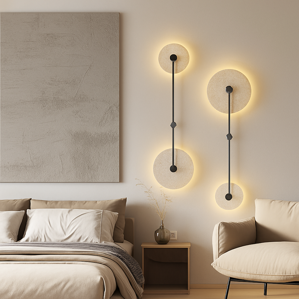 applique murale vintage en pierre naturelle ronde avec led intégrée - vue 2 sur 6