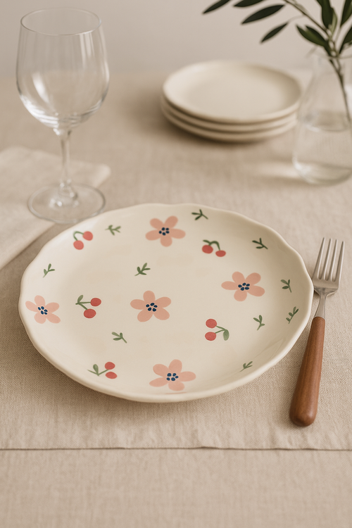 Assiette a gateau ceramique style coreen floral irregulier - vue 2 sur 2