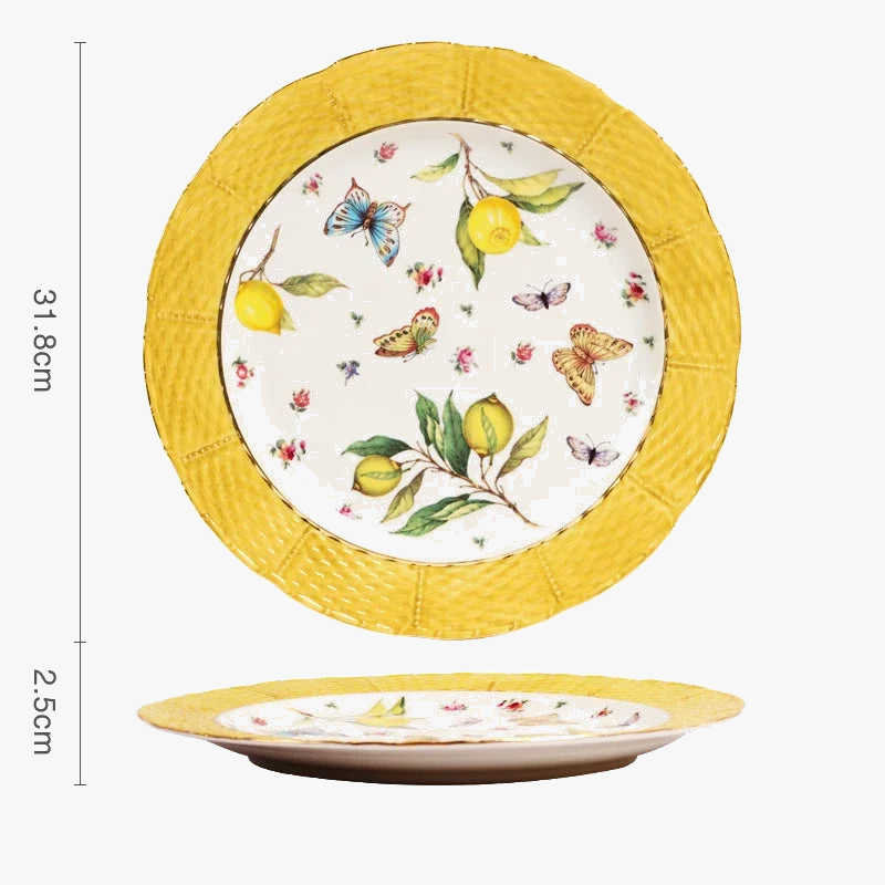 Assiette céramique style européen motif citron élégante table
