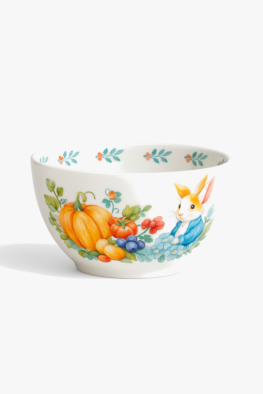 Assiette ceramique motif citrouille lapin style jardin