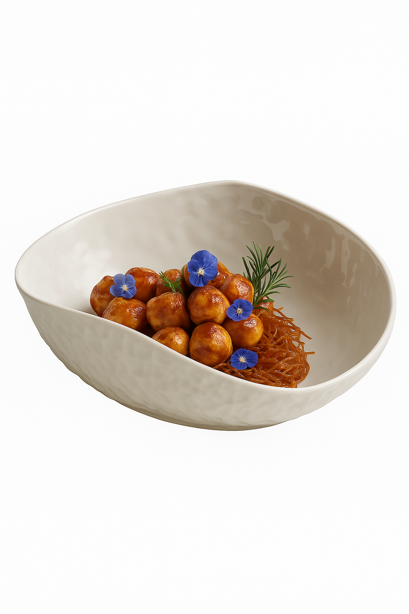 Assiette creuse ovale style coquillage motif roche minimaliste