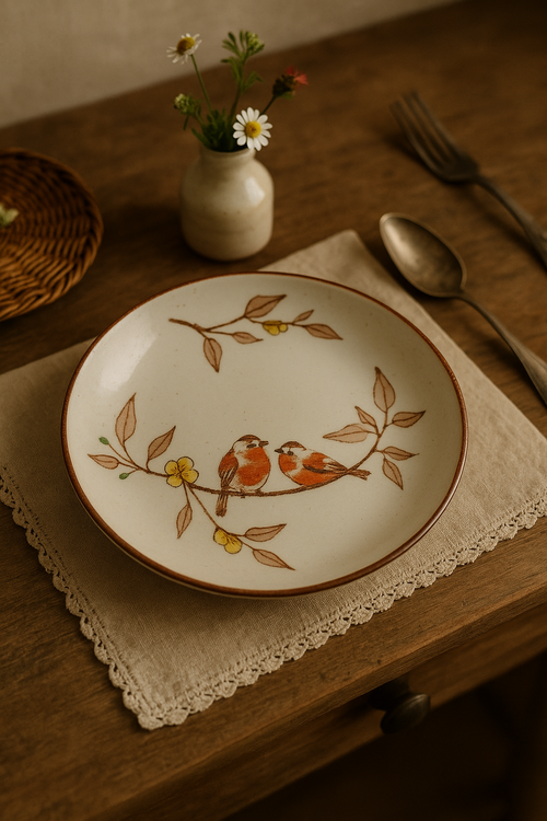 Assiette dessert japonaise ceramique motifs floraux peinte main - vue 2 sur 2
