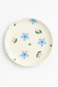 Assiette gateau ceramique style coreen motif floral irregulier