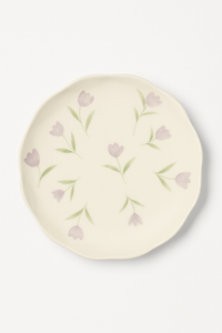 Assiette gateau ceramique style coreen motif floral irregulier