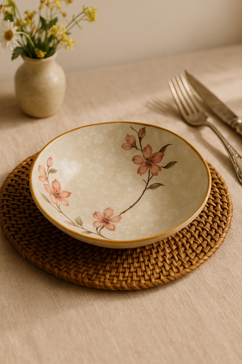 Assiette japonaise ceramique florale plat rond bol profond - vue 2 sur 2