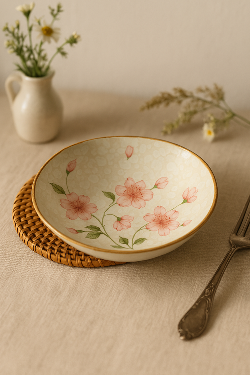Assiette japonaise céramique motif floral bol profond - vue 2 sur 2