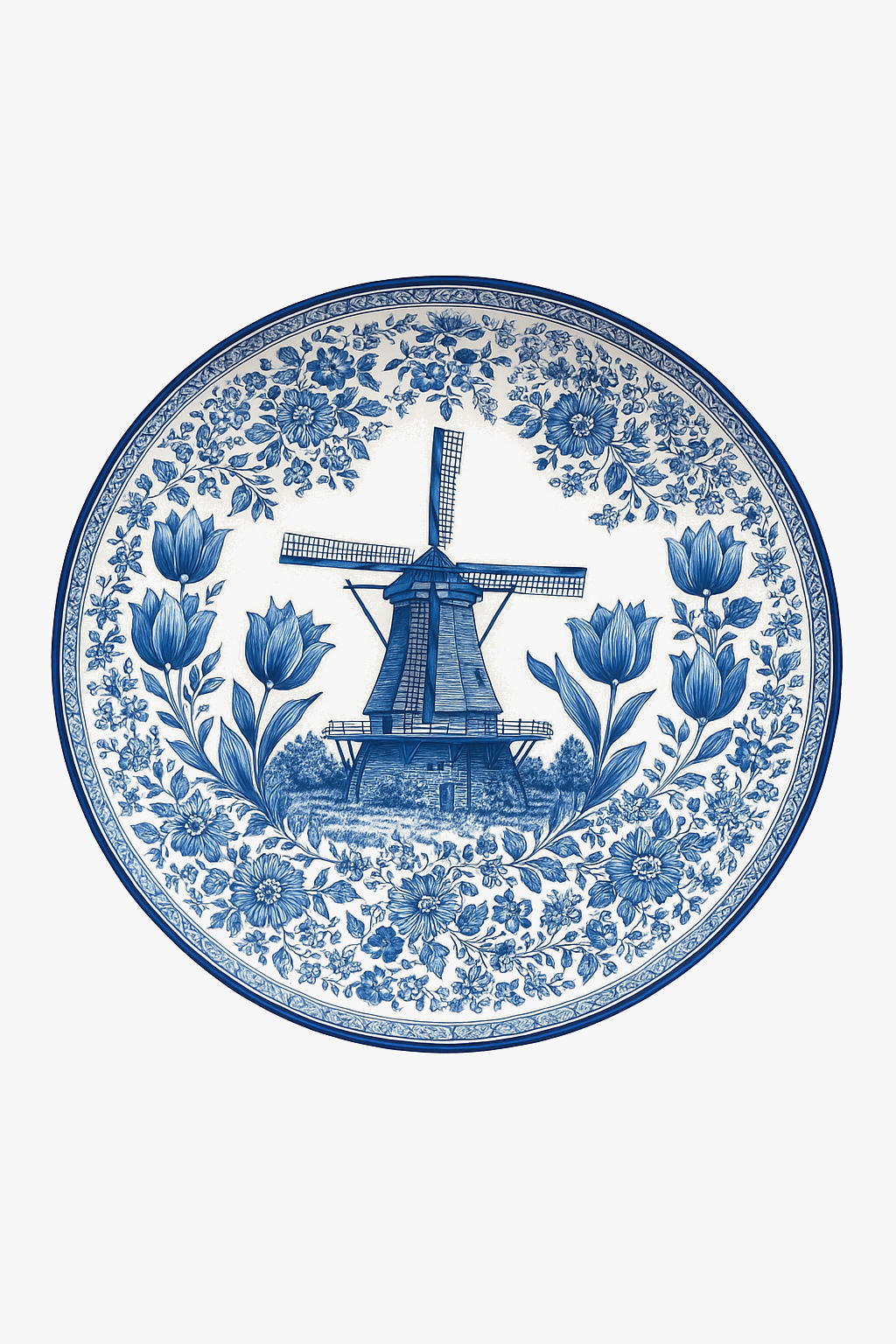 Assiette murale 20 cm porcelaine motif moulin vintage