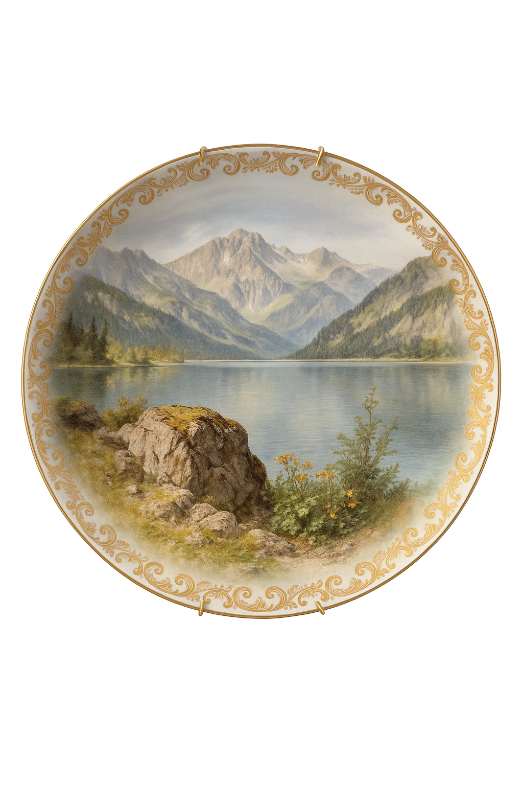Assiette murale décorative céramique motif paysage élégant - vue 2 sur 2