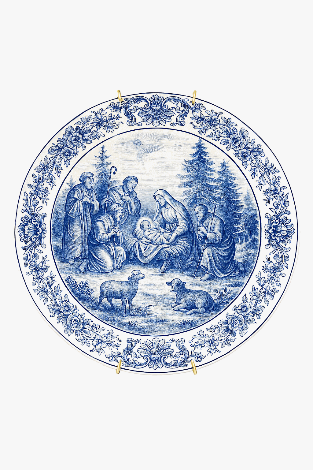Assiette murale vintage céramique décor religieux crèche bijoux