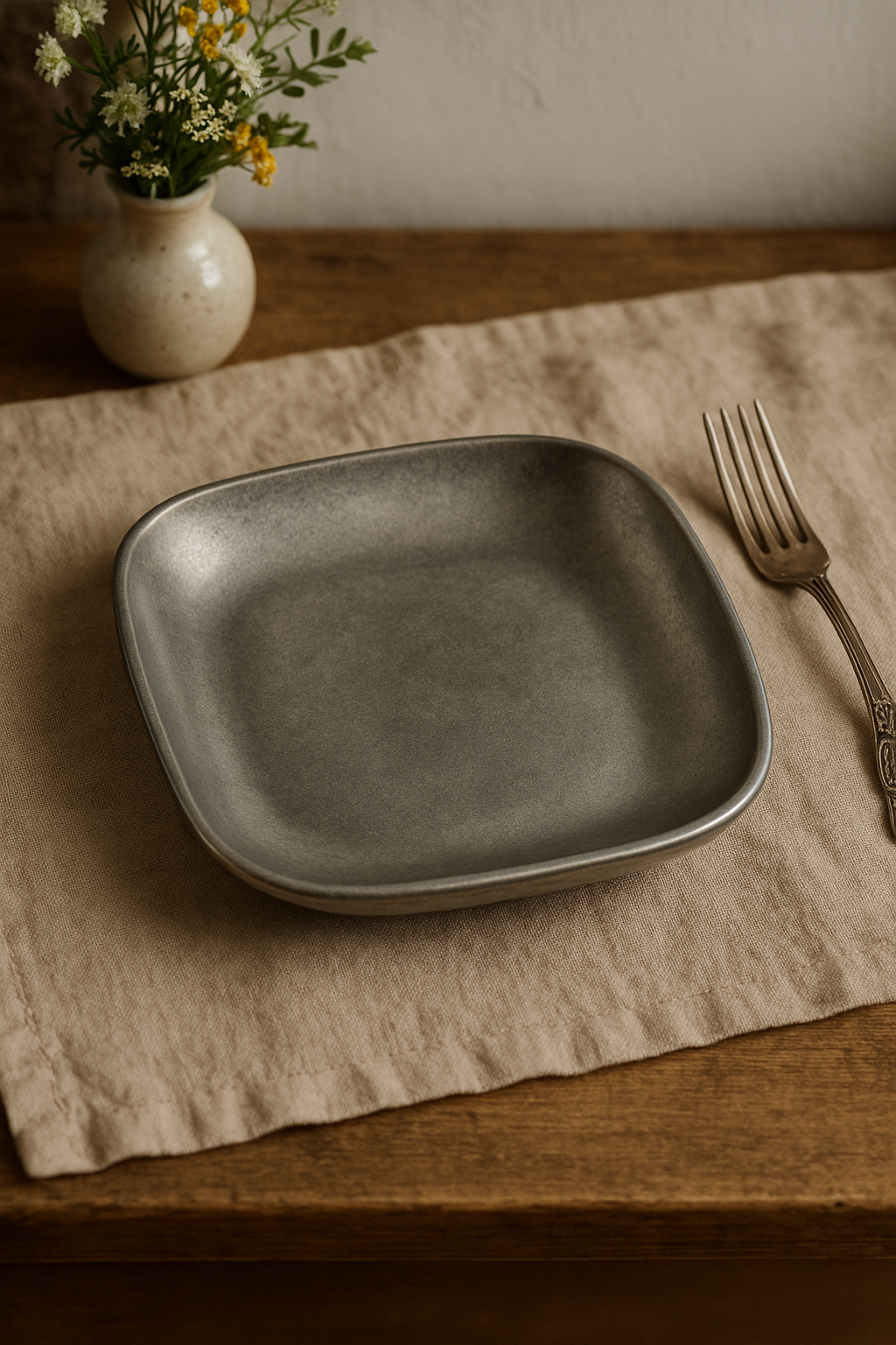 Assiette plate vintage acier inox style industriel camping