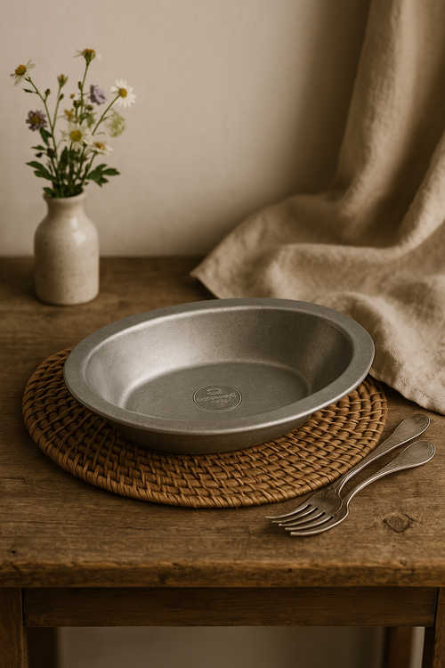 Assiette plate vintage acier inoxydable style industriel camping - vue 2 sur 2