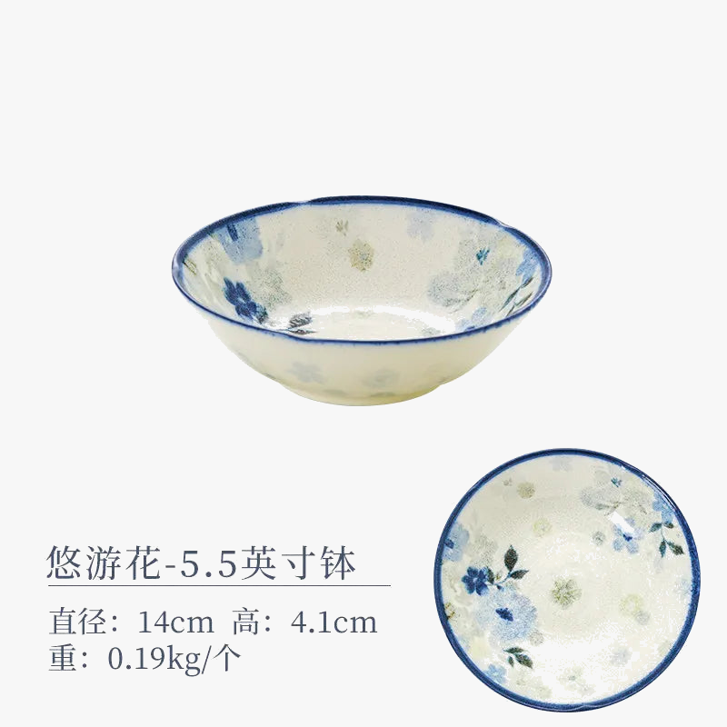 Assiettes ceramique emaillee motifs floraux style japonais quotidien
