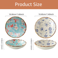 Assiettes plates creuses céramique style japonais motifs floraux