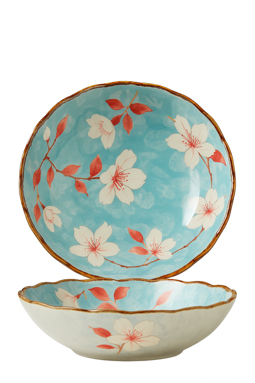 Assiettes plates profondes céramique style japonais floral 18cm - vue 2 sur 2