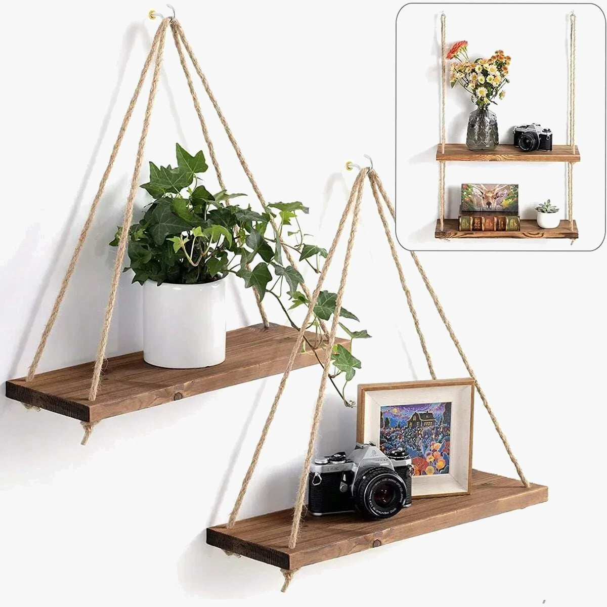 balançoire murale en corde pour plantes et décoration moderne