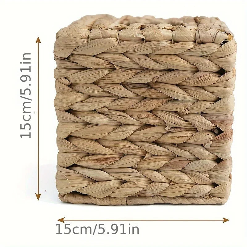 boîte à mouchoirs tissée en jacinthe d'eau avec couvercle en rotin