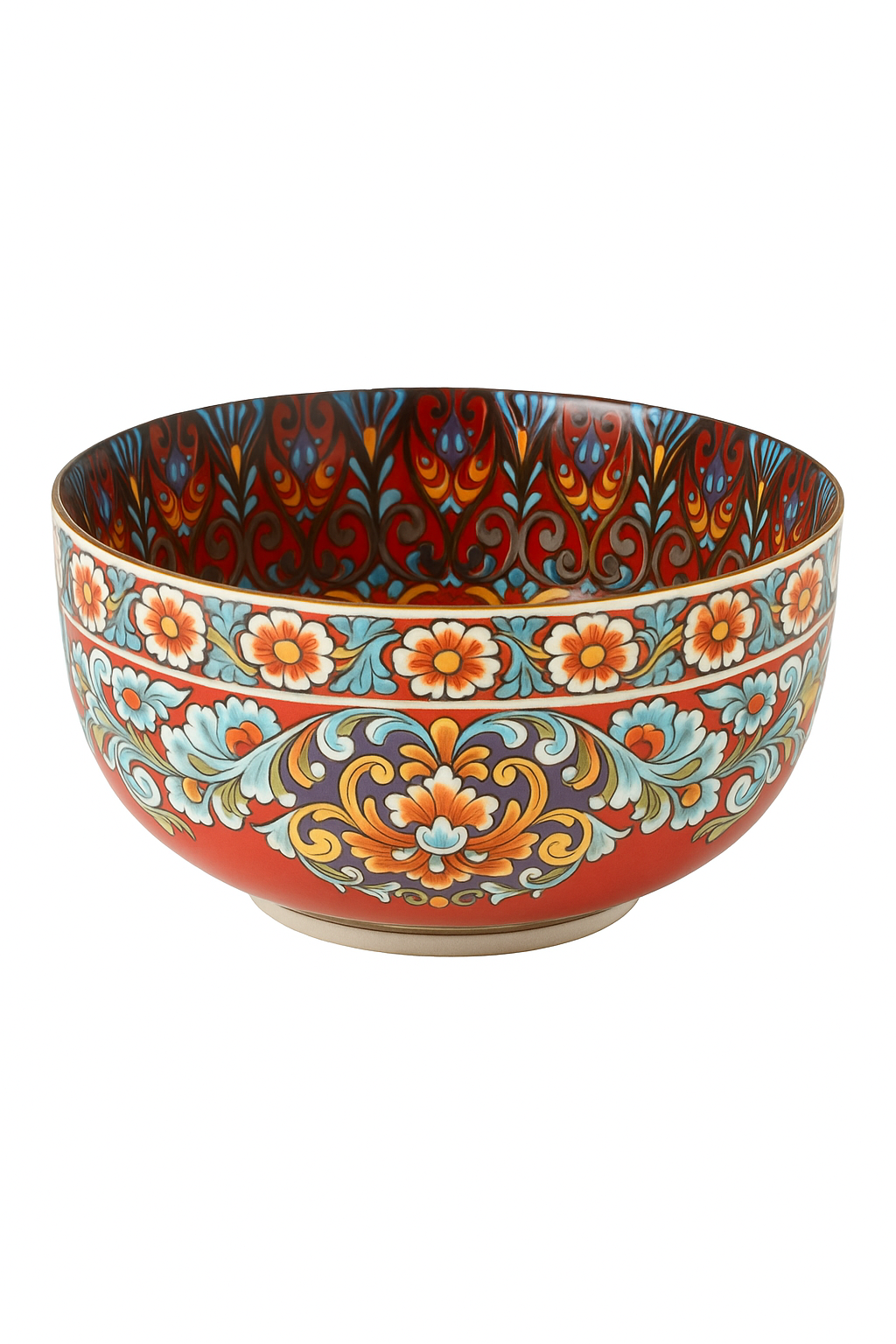 Bol ceramique vintage peint main motif ethnique polyvalent - vue 2 sur 2