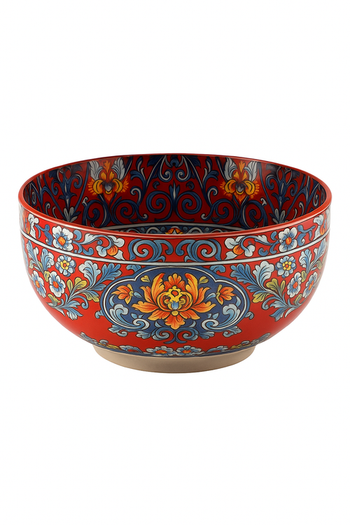 Bol céramique vintage peint main motifs ethniques - vue 3 sur 2