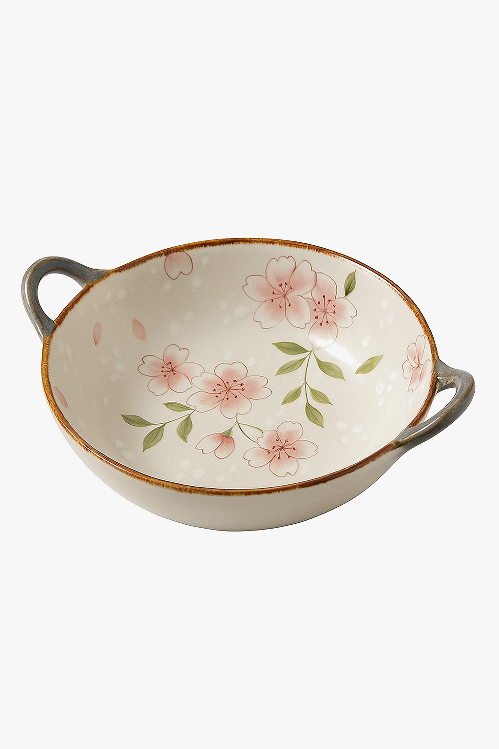 Bol japonais céramique anse motif floral 19cm