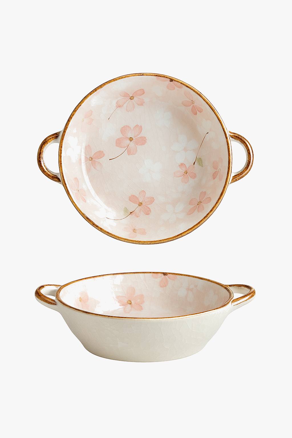Bol japonais ceramique anse motif floral micro ondes