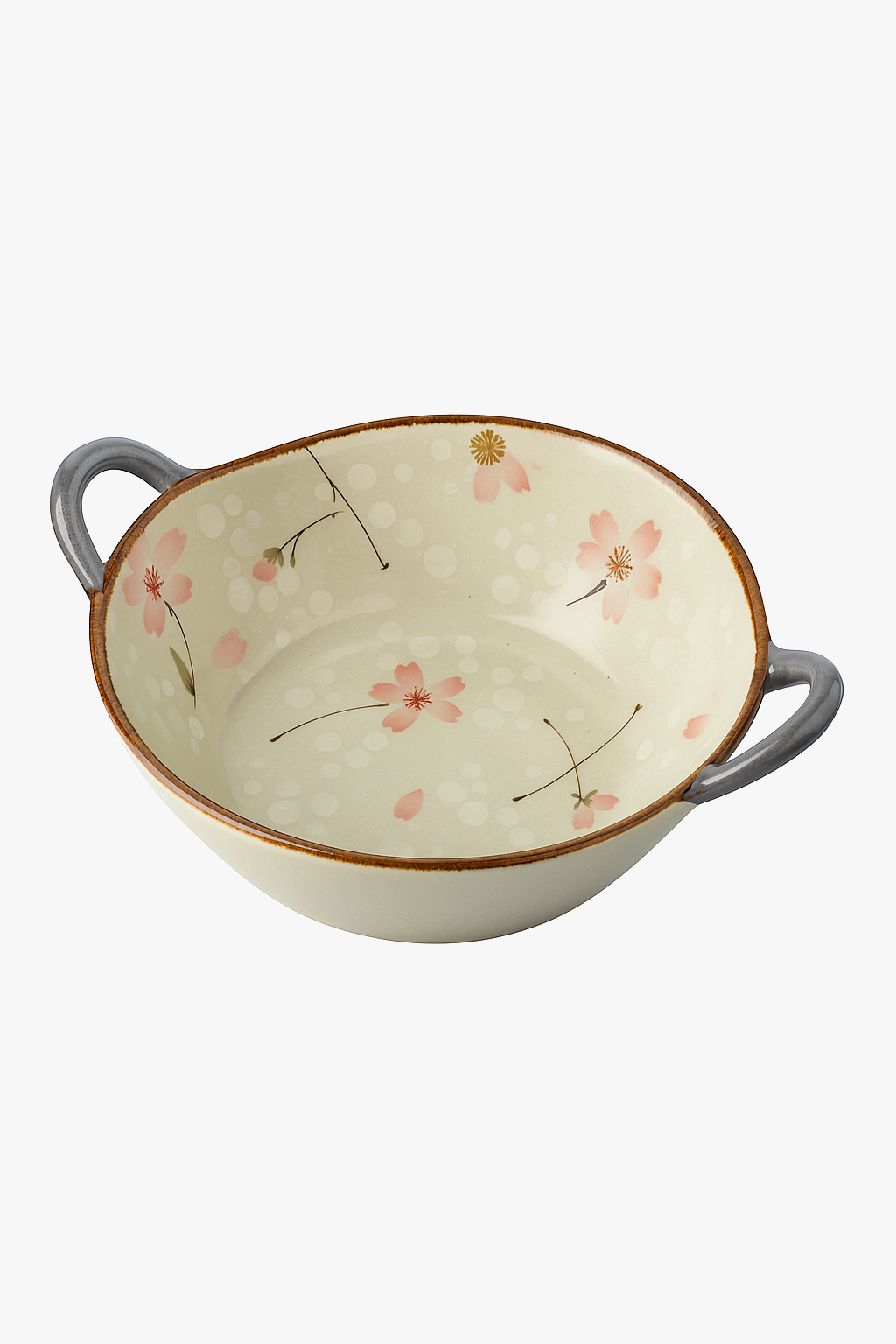Bol japonais en céramique avec anse motif floral