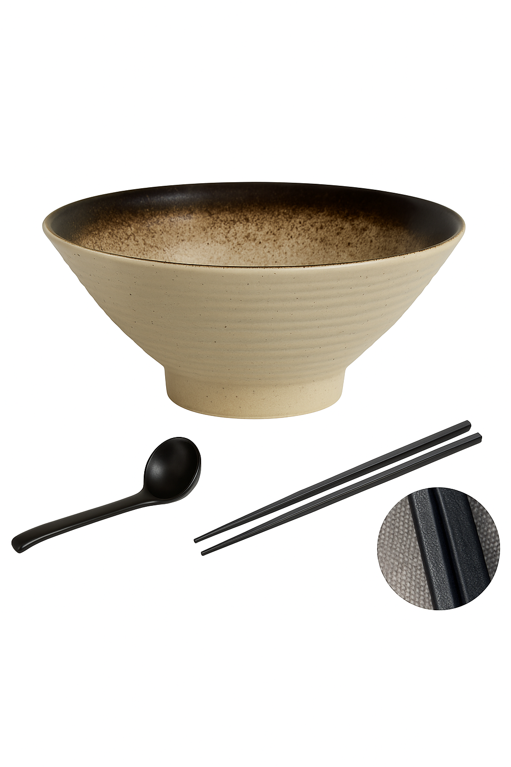 Bol ramen ceramique style japonais motifs artisanaux cuisine - vue 2 sur 2