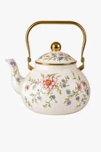 Bouilloire email vintage florale poignée dorée 1 5l