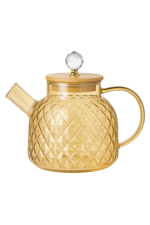 Bouilloire verre couvercle bambou filtre amovible 1l infusions - vue 3 sur 2