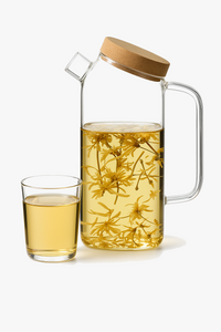 Bouilloire verre couvercle bois style floral resistante chaleur