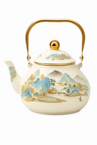 bouilloire vintage émaillée motif floral poignée dorée cuisine