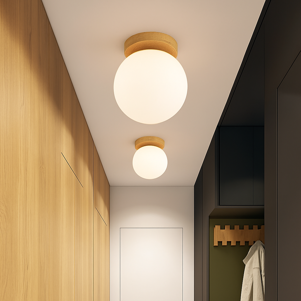 Boule de verre blanc plafond moderne à LEDs lampe salon piédestal en bois suspendus plafonniers éclairage à la maison décor luminaires de cuisine - vue 4 sur 7
