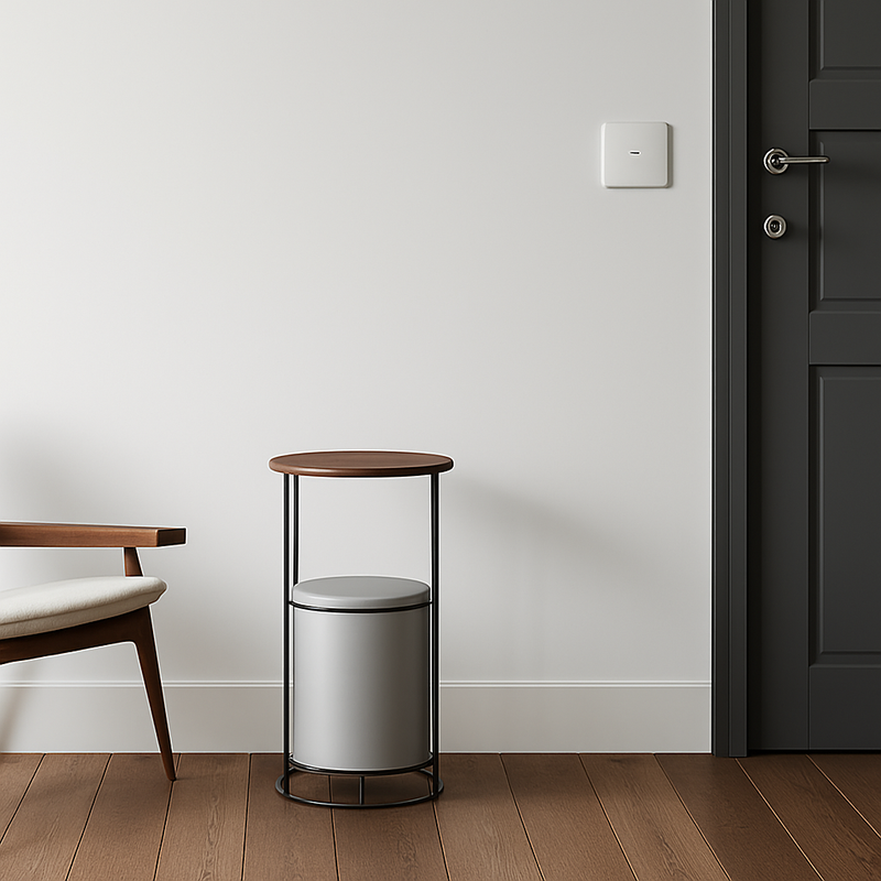 Cache prise plate en acier gris clair brossé bords arrondis