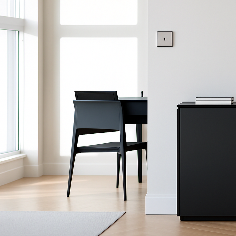 Cache prise plate en acier gris clair brossé bords arrondis