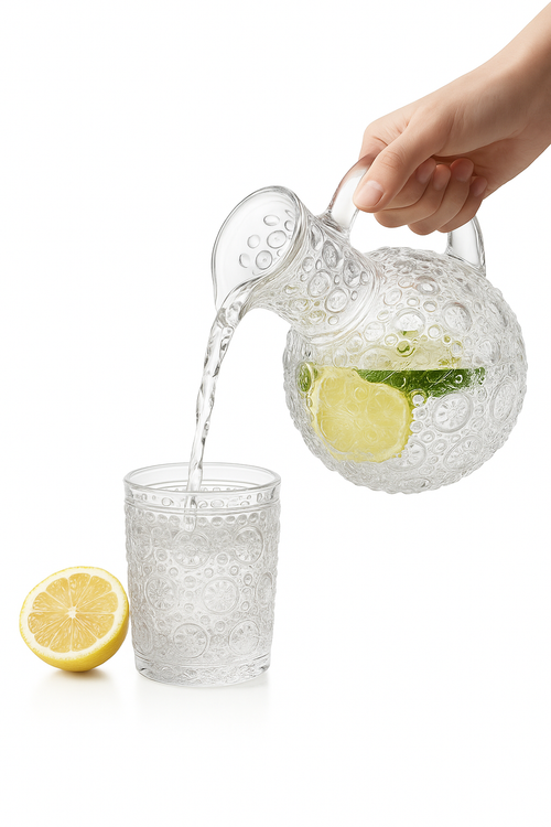Carafe et verre relief retro vintage deco interieur - vue 2 sur 2