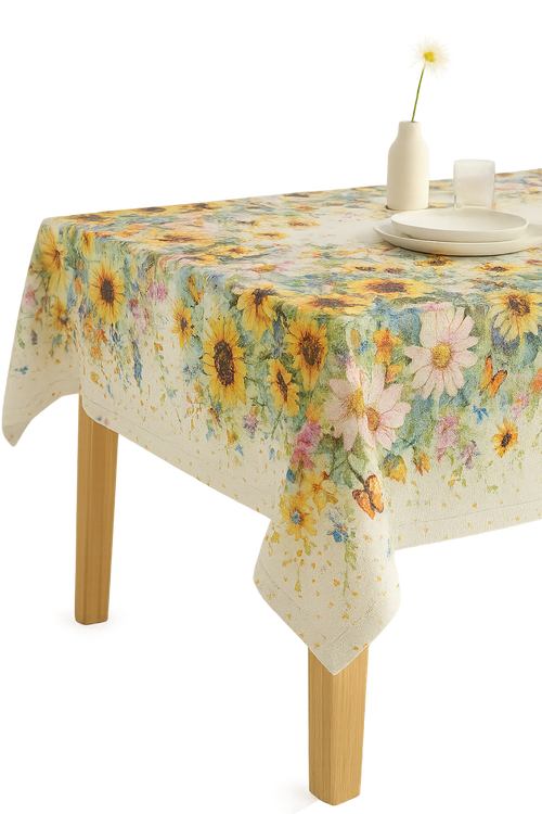 Chemin de table motifs tournesols papillons style champetre