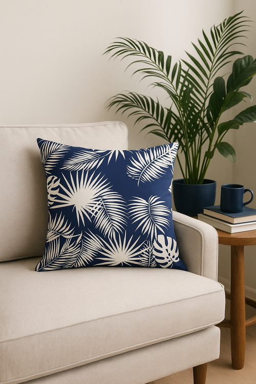 coussin bleu marine géométrique pour déco de canapé