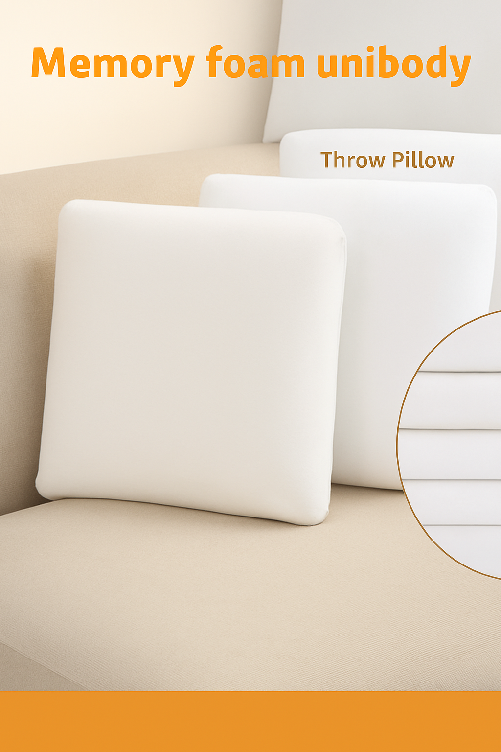 coussin décoratif en mousse à mémoire ultra-confortable housse blanche