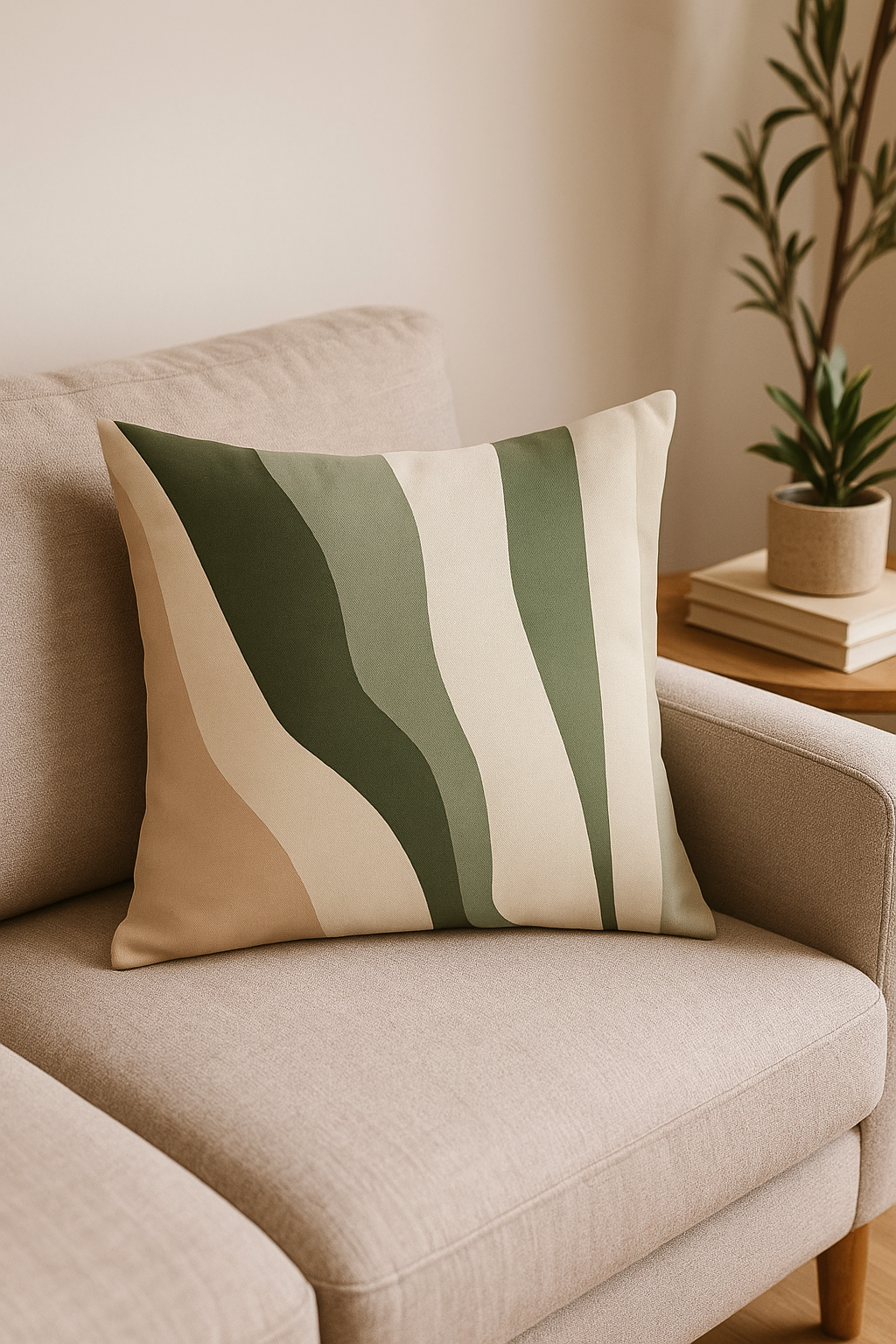 coussin décoratif à motif végétal vert pour un intérieur apaisant