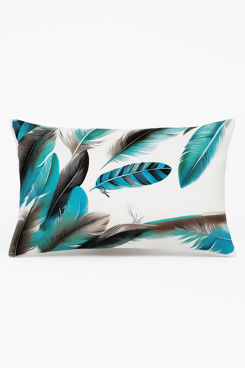 coussin décoratif imprimé plumes 30 x 50 cm pour salon ou chambre