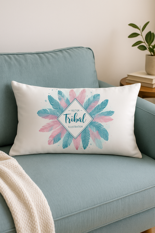 coussin décoratif rectangulaire motif plumes 30 x 50 cm - vue 2 sur 2