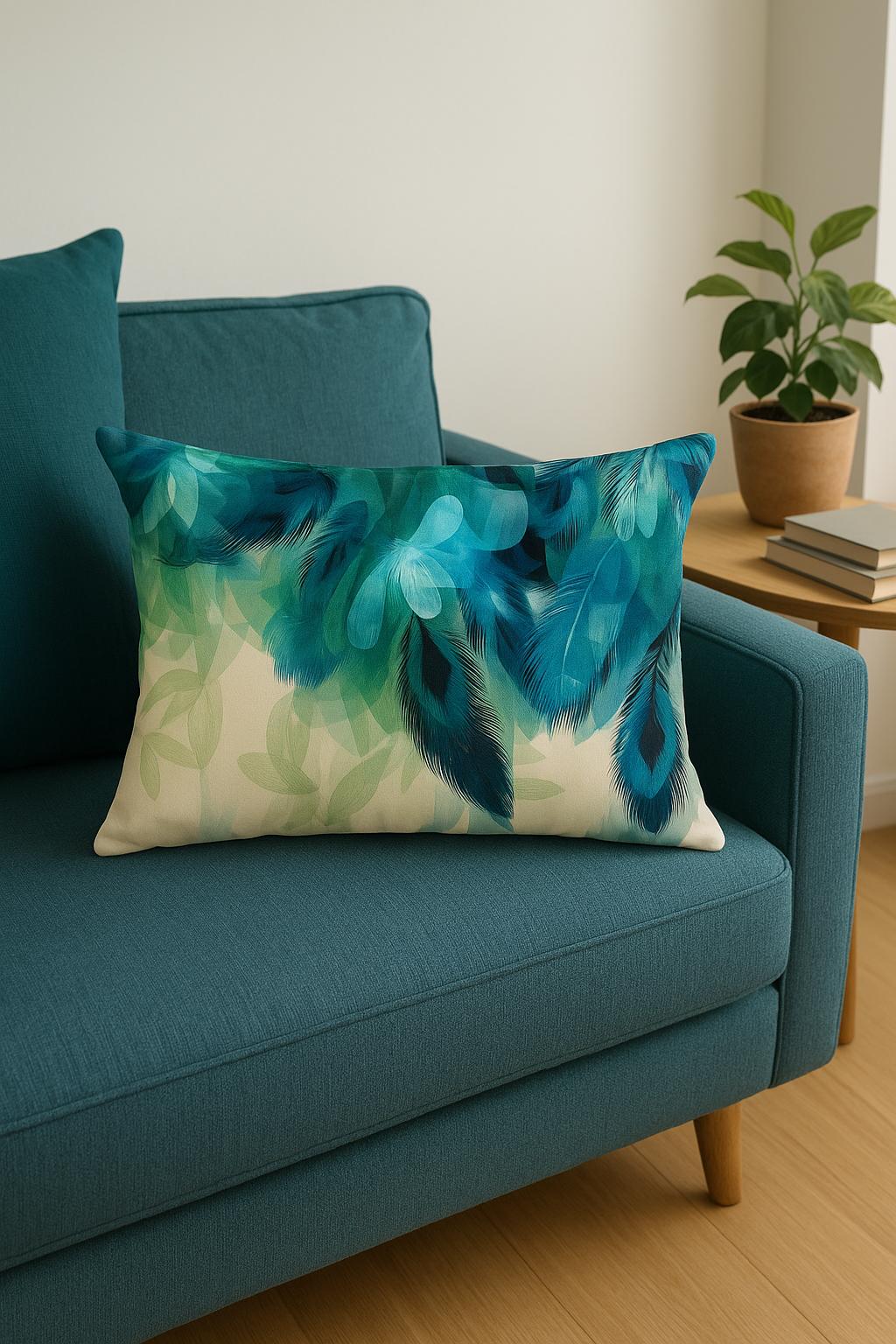 coussin décoratif rectangulaire motif plumes 30 x 50 cm